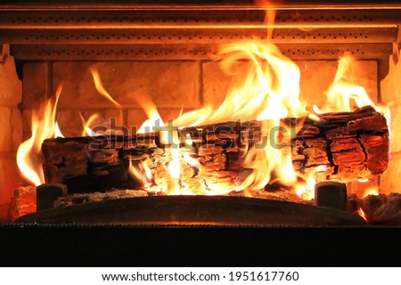 Closeup of a log burning in a fireplace