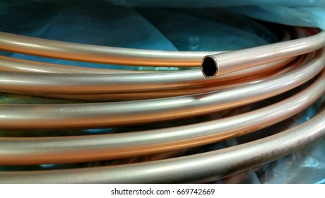 Closeup Of Long Copper Tube Coil