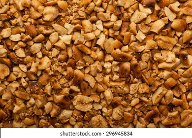 Closeup Of Lots Of Crushed Roasted Peanuts
