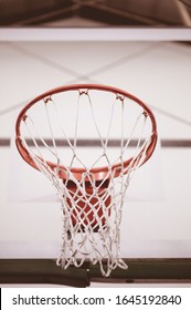 A Closeup Low Angle Shot Of Basketball Net In The Basketball Court