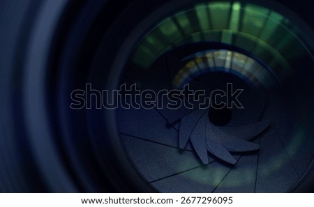 Close-up macro camera lens,Camera lens with lense reflections.