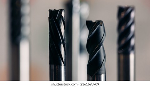 Closeup Macro Photo Drill Bit For CNC Machine Cutting Sheet Metal.