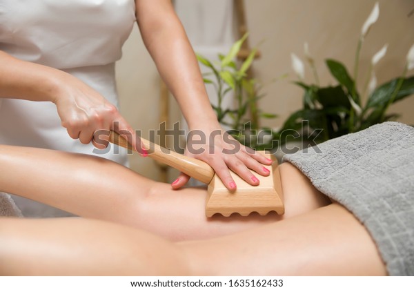 Closeup Maderotherapy Anticellulite Massage Wooden Roller Stock Photo Edit Now