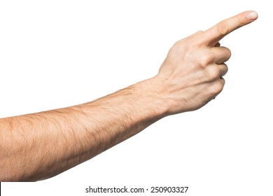 Closeup of male hand pointing. Isolated on white background - Shutterstock ID 250903327