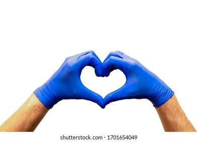 Closeup Of A Male Hands In A Medical Glove Shows Symbol Of Heart.