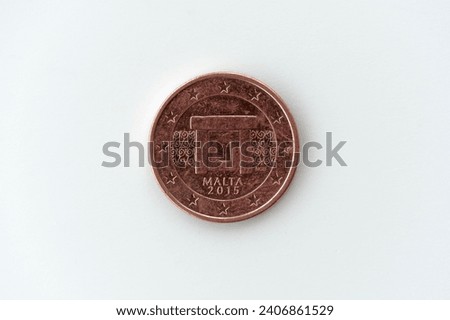 Close-up of Malta 50 Euro Cent coin year 2015 against white background. Photo taken December 31st, 2023, Zurich, Switzerland.
