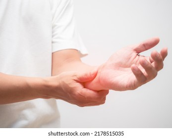 Closeup Man Hand Hurt Wrist Isolated