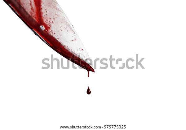 白い背景にナイフを持つ男の接写 血が染み まだ水を滴らせる の写真素材 今すぐ編集