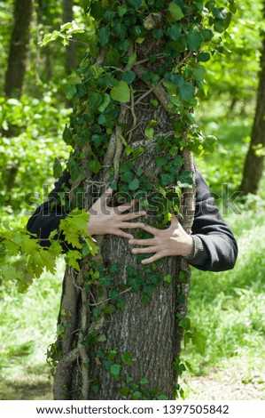 Similar – a curious neighbour looks over a garden fence