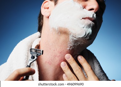 Closeup Man Shaving Razor Burn