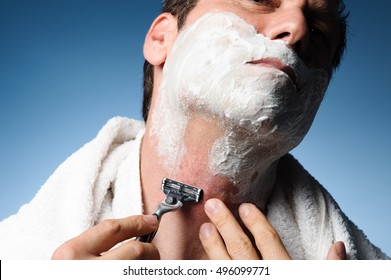 Closeup Man Shaving Razor Burn