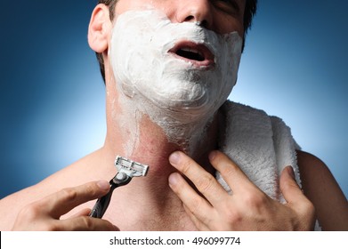 Closeup Man Shaving Razor Burn