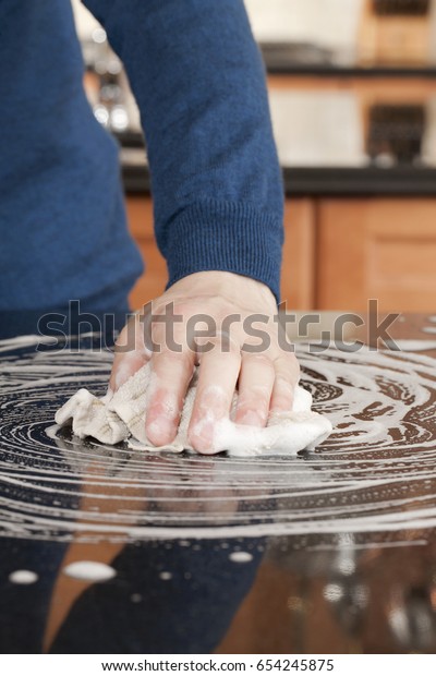 Closeup Man Washing Cleaning Black Granite Stock Photo Edit Now