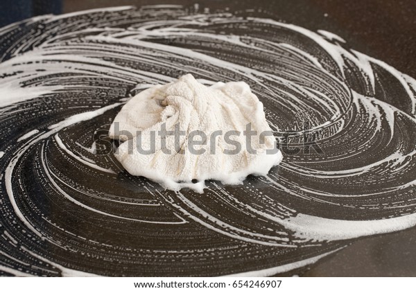 Closeup Man Washing Cleaning Black Granite Stock Photo Edit Now