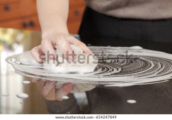 Closeup Man Washing Cleaning Black Granite Stock Photo Edit Now