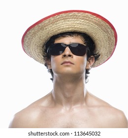 Close-up Of A Man Wearing Straw Hat