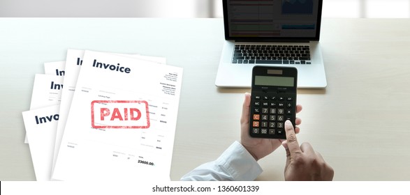 Closeup Man Work Invoice Bill Paid Stock Photo (Edit Now) 1360601339