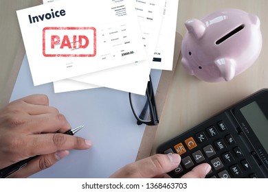 Closeup Man Work Invoice Bill Paid Stock Photo 1368463703 