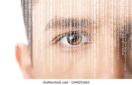 Closeup of man's eye on white background