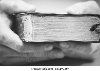 Close-up Of Man's Hands Holding A Bible