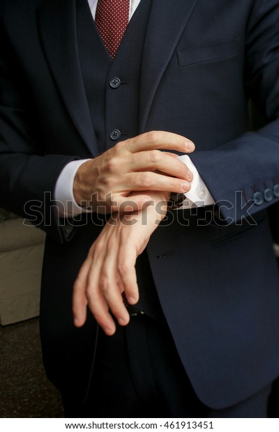 Closeup Mans Hands Holding Watch On Stock Photo (Edit Now) 461913451