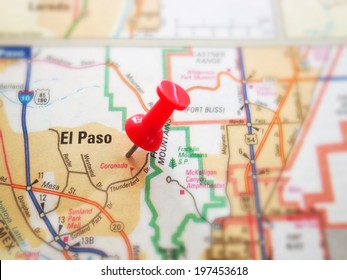 Closeup of a map of El Paso, Texas                               