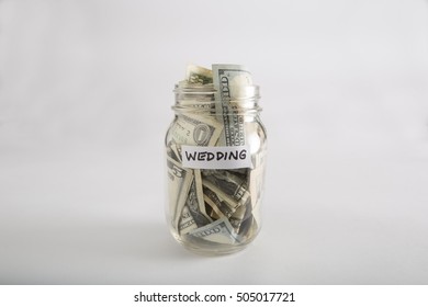 Closeup Of Mason Jar With Money For Wedding