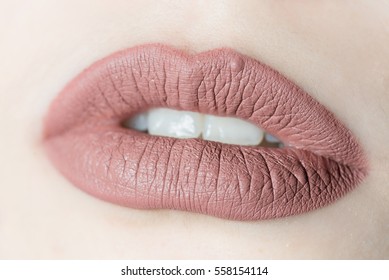 Closeup Matte Lipstick On Lip