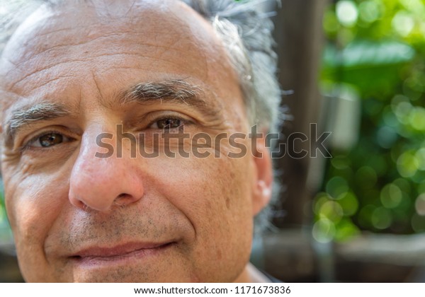 Closeup Mature Man Green Eyes Grey Stock Photo Edit Now