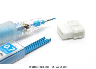 Close-Up of Mechanical Pencil with Blue Pencil Lead - Powered by Shutterstock