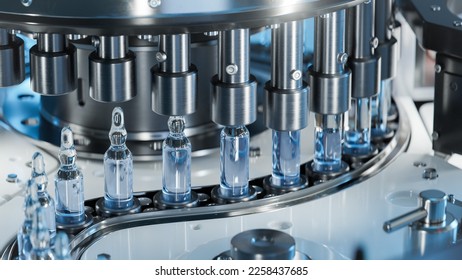 Close-up of Medical Ampoule Production Line at Modern Modern Pharmaceutical Factory. Medication Manufacturing Process. - Shutterstock ID 2258437685