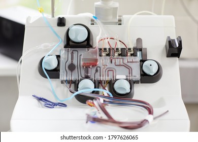 Close-up Of Medical Equipment For Blood Purification Or Blood Donation At Hospital