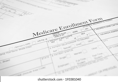 Closeup Of A Medicare Enrollment Form  - Healthcare Concept                              