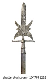 Closeup Of A Medieval Gun With A Spear Knight Tip For A Fight, Isolated On A White Background.