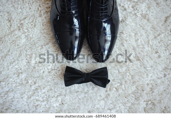 Closeup Mens Shoes Bow Tie All Stock 