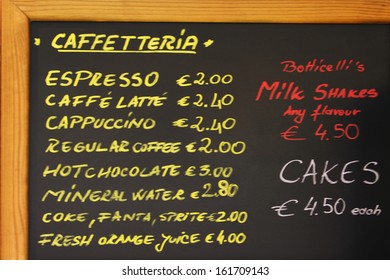 Close-up of menu of a cafeteria