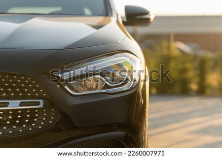 A closeup of Mercedes car headlight