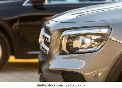 A closeup of Mercedes-benz car headlight