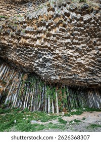 Close-up of the mesmerizing basalt column formations at Garni Gorge, a unique natural wonder known as the 