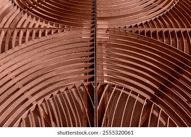 Close-up of metal grid with curved symmetrical lines in warm mocha tone, texture and structure - Powered by Shutterstock