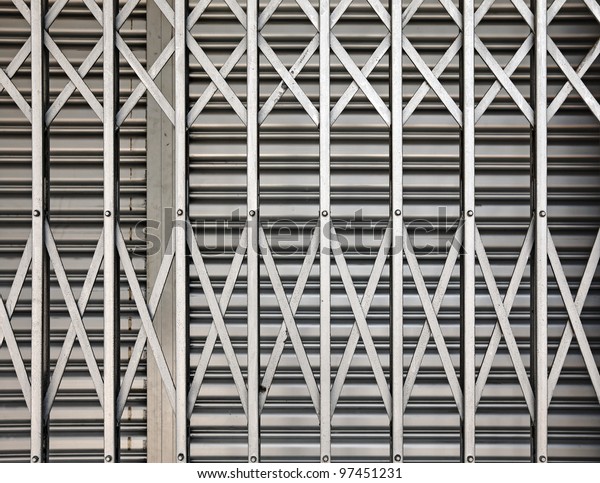 Closeup Metal Grille Sliding Grate Against Stock Photo Edit