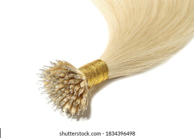 Closeup Of Micro Beads Nano Ring Straight Blonde Human Hair Extensions