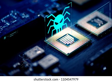 Closeup of microchips in a computer processor