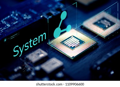Closeup of microchips in a computer processor