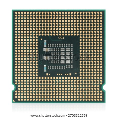 Close-up microprocessor isolated on a transparent background. High-detail electronic component perfect for technology, hardware design, engineering visuals, and educational projects