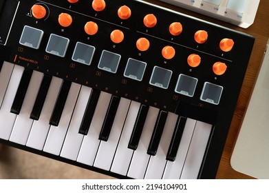 Close-up. MIDI Keyboard. Professional Equipment For A Recording Studio. New Technologies. There Are No People In The Photo. Advertising, Banner.