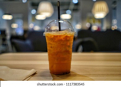 Closeup Milktea Cup On The Wood Table