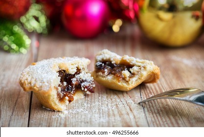 Closeup of a mince pie with a fork