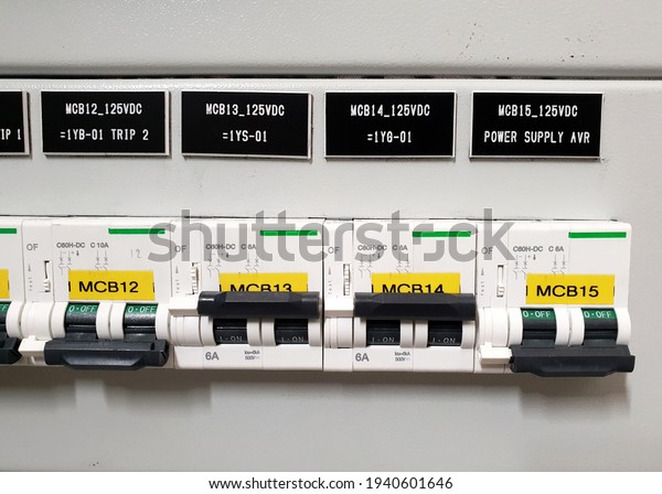 Close-up Miniature\
Circuit Breaker (MCB): Main of AC and DC control circuit of 115kV\
Control and Protection\
Panel