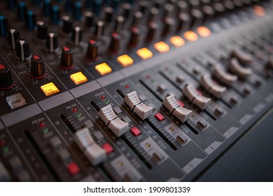 Closeup Of A Mixing Desk During A Concert